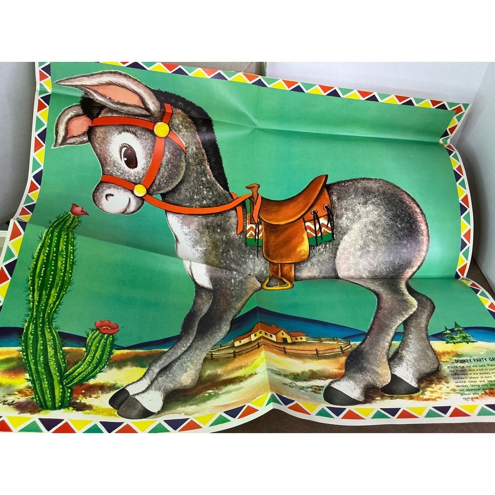 Vintage Whitman Party Fun‎ Donkey Party Game Plastic Poster 24 Tails Myers Art